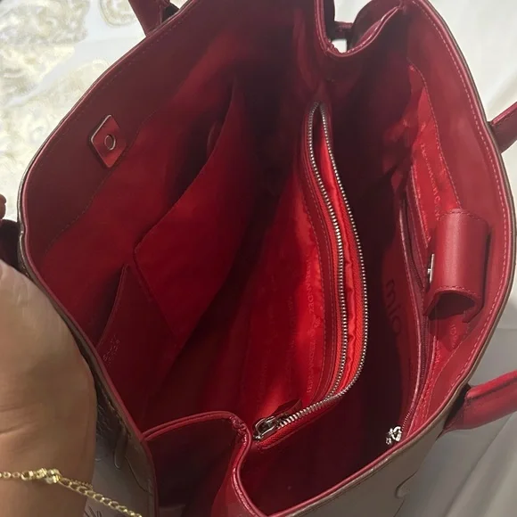 Butterfly Embossed Tote in Brown and Red - Picture 3 of 4